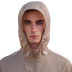 Translucent Windbreaker <b>Jacket</b> and Shorts Set for <b>Men</b> <b>Lightweight</b> Hooded <b>Jacket</b> with Elastic Waist Fashion Outdoor Set in Beige - Product Image 3