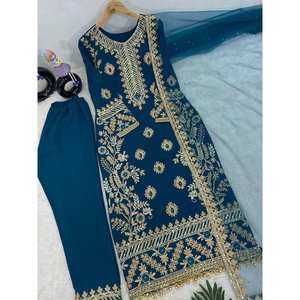 นักออกแบบ georgette ลำดับงานด้วยมือด้านบนด้านล่างกับท้องฟ้า dupatta - Product Image 4