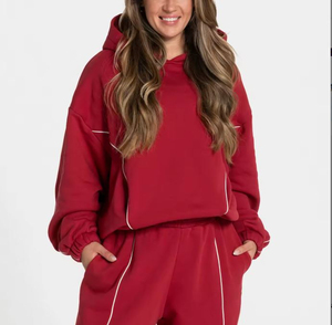 Ensemble de survêtements pour femmes de haute qualité, couleurs unies, coupe ample, pantalon à taille haute élastique, hauts, deux pièces, pour l'hiver - Product Image 6