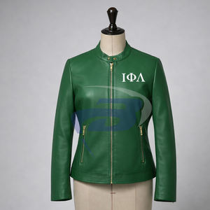 Veste en cuir vert premium Iota Phi Lambda Sorority avec lettres grecques pour les membres de la sororité et de la fraternité IPL, veste pour femmes - Product Image 1