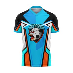 Maillot de football bleu et orange pour homme, col en V, sans manches, imprimé par sublimation, respirant, en polyester, coupe classique, vêtements de sport pour adulte - Product Image 1