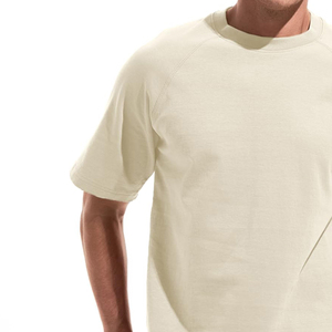 Camiseta de Cuello Redondo y Manga Raglán para Hombre, Color Blanco Hueso, Corte Regular, Color Sólido, Ropa Casual, 100% Algodón Jersey, Tejido Transpirable - Product Image 2