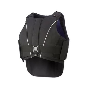 Equestrian Horse Riding Body <b>Protector</b> Safety Vest Quick Release Buckle Shoulder Snap Velcro Adjust White Piping Black - Product Image 4