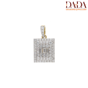 Collier pendentif rectangulaire de luxe en or avec diamants baguette et halo, certifié IGI, style hip-hop, bijou raffiné, cadeau pour femme - Product Image 1