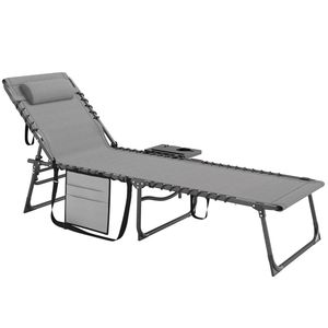 Chaise longue pliante grise pour bronzer en plein air et utilisation en cour - Product Image 5