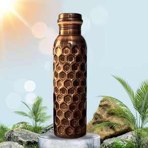 Hexagon Embossed Copper Water <b>Bottle</b> Geometric Texture Reusable Metal Drinking <b>Flask</b> Leakproof Daily Hydration <b>Bottle</b> - Product Image 2