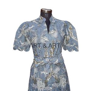 Robe de mariée mi-longue en coton pur pour femmes, imprimé floral indien fait à la main, lavable, simple, élégante, décontractée, pour les fêtes, style A - Product Image 1