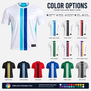 Maillot de football blanc pour homme avec rayures bleues, sublimé, anti-transpiration, manches courtes, col rond, vêtements de sport - Product Image 6