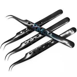 Pince à épiler pour extensions de cils RMI, nouvelle conception tendance, noire, en acier inoxydable, pointe lisse, prise en main parfaite, 14 cm/12 cm - Product Image 5