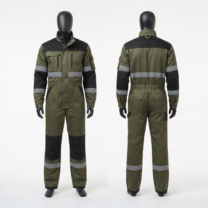 Premium 240 GSM Cotton Poly Twill CE Certified <b>Waterproof</b> <b>Work</b> Uniform Olive Black Contrast Panels Reflective Tape Logo Unisex - Product Image 1