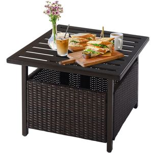 Muebles de Patio para Exteriores, Mesa Lateral de Acero y Mimbre para Jardín o Terraza - Product Image 2