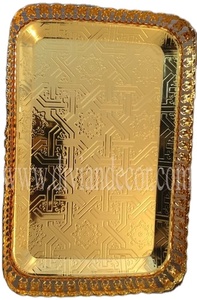 Plateau de service en métal doré au Design moderne, avec poignées dorées, plateau de service pour la décoration d'événements de fête - Product Image 2