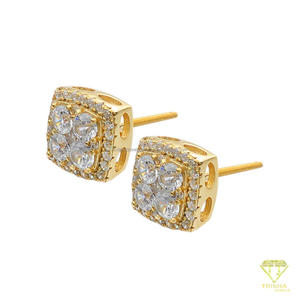 Boucles d'oreilles clous intemporelles en diamants de laboratoire en grappe carrée, plaqué or, argent sterling 925, bijoux fins élégants - Product Image 4