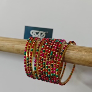 Juego de Brazaletes de Vidrio con Cuentas Multicolores de Primera Calidad, Hechos a Mano, Tradicionales, Étnicos, Indios, para Novias, Bodas, Fiestas, Joyería para Mujer - Product Image 1