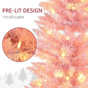 "5ft Slim Artificial Christmas Tree with Realistic <b>Branches</b> & Warm White LED <b>Lights</b> Pink" - Product Image 4