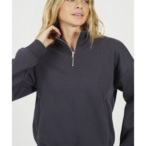 Sudadera de algodón ligera de manga larga con cuello alto y cremallera 1/4 para mujer, bordado personalizado, estilo deportivo oversize - Product Image 6