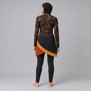 High Quality Designer 3-Piece Muslim <b>Burkini</b> Set Women Modest Luxury Fall Leaf Print <b>Swimwear</b> Full Coverage Islamic Swim Suit - Product Image 5