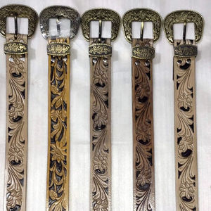 Cinturones de Diseño con Hebilla de Pin, Patrón Geométrico, Transpirables, Ecológicos, de Cuero Genuino 100%, de la Mejor Calidad, para Fiestas, Estilo Occidental - Product Image 1