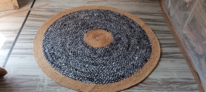 Handwoven Natural Jute Chindi Rug Black White Eco Friendly Braided Area Rug <b>Round</b> <b>Carpet</b> for Living Room Bedroom - Product Image 4