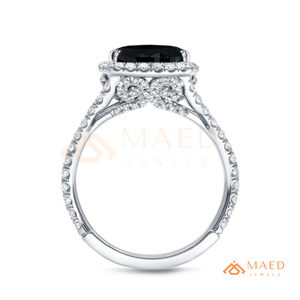 Bague de fiançailles en argent sterling 925 avec moissanite noire taille coussin et halo, pour femme, à double sangle, bijou de mariée tendance, USA - Product Image 5