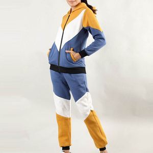 Ensemble de survêtement décontracté pour femme, tendance, en coton, deux pièces, longueur intégrale, avec contraste de couleurs - Product Image 2