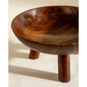 Bol rond en bois de sheesham de luxe sur piétement à trois pieds pour servir des salades de fruits, centre de table pour la cuisine et la décoration de la maison - Product Image 4