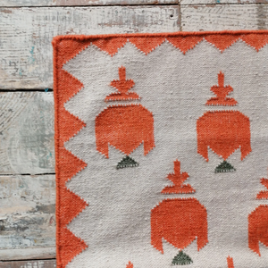 Tapis en laine tissé plat à pois orange, vert et crème, tapis de sol décoratif en laine tissé à la main à motif de points - Product Image 4