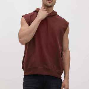 Men's Sleeveless Hooded Tank <b>Top</b> Solid Color Knitted Casual Wear <b>Maroon</b> - Product Image 1