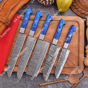 ชุดมีดทำครัวระดับมืออาชีพ 5 ชิ้น ใบมีดเหล็กดามัสกัสตีขึ้นรูปด้วยมือคมกริบ ด้ามไม้ปักก้า MOQ ต่ำ - Product Image 6