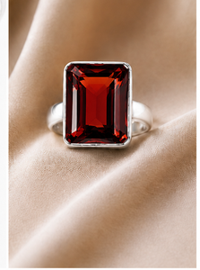 Red Garnet Sterling Silver <b>Ring</b>, Rectangle Garnet Statement <b>Ring</b>, Handmade 925 Silver Gemstone <b>Ring</b>, January Birthstone Gift - Product Image 3