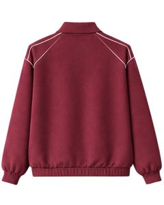Ensemble de survêtement pour femme bordeaux personnalisé, veste zippée et pantalon de jogging, tenue de sport décontractée deux pièces avec bordure contrastante blanche - Product Image 3