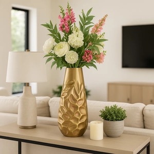 Modern Brass Tabletop Vase With Textured Pattern For Home Decor Centerpiece Handmade Design For Home Decor - Product Image 2