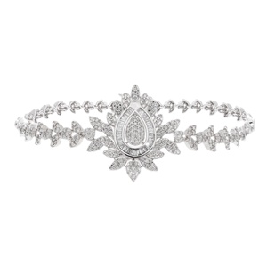 กำไลข้อมือผู้หญิงทองคำขาว 14K ชุบโรเดียม ดีไซน์ใบไม้ ประดับเพชรธรรมชาติเจียระไนแบบเหลี่ยม น้ำหนัก 12.83 กรัม สวยงามน่าทึ่ง - Product Image 1