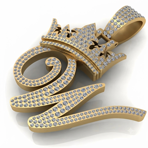 Pendentifs personnalisés tendance Hip Hop avec initiale en lettres glacées et fermoir couronne, en or massif 10K et diamants Moissanite, idée cadeau pour petite amie - Product Image 1