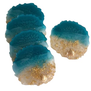 Posavasos de Resina de Lujo en Azul con Copos Dorados, Perfectos para una Cena Elegante y Decoración Moderna del Hogar a Precios de Mayoreo - Product Image 1