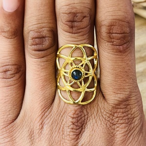 New Arrival <b>Labradorite</b> Bohemia Flower Life Brass Jewelry 18K Gold Plated Certified Women's Wholesale <b>Ring</b> - Product Image 4