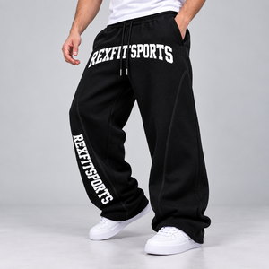 Streetwear <b>Baggy</b> Sweatpants Men Custom Wide Leg <b>Track</b> <b>Pants</b> Side Stripe Elastic Waist Relaxed Fit Private Label Apparel Supplier - Product Image 2