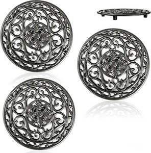 Sous-plats ronds en métal noir résistants à la chaleur, design floral rétro, set de dessous-de-plat vintage en fonte, sous-plat de haute qualité - Product Image 6