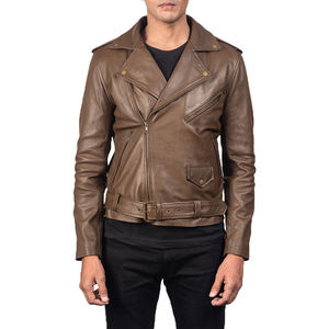 Chaqueta de cuero marrón para hombre, chaqueta de motociclista de cuero genuino, corte ajustado, estilo vintage Cafe Racer, chaqueta de cuero para hombre - Product Image 4