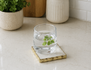 Custom Agra Heritage Marble Crafts Handmade Luxury Stone <b>Coasters</b> <b>White</b> Marble Square Set with Gold Edge for Home and Restaurant - Product Image 2