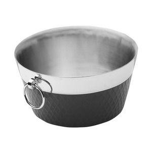 Modern Matte Black Lattice Galvanized Steel <b>Ice</b> Bucket With Silver Rim Ring Handles Dual Tone Party Beverage Tub Supply - Product Image 3