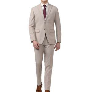 Costume d'affaires beige pour homme, simple boutonnage, col à revers, infroissable, en polyester, coupe classique, style britannique - Product Image 4