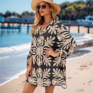 Cárdigan informal personalizado para mujer con cuello en V, botones, manga tres cuartos, estampado floral, top largo a la moda - Product Image 6