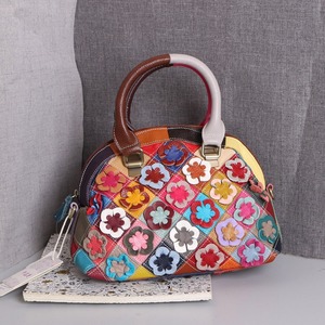 Ando <b>Bag</b> Genuine Cowhide Leather <b>Patchwork</b> Handbag Women Colorful Dome Satchel Shoulder <b>Bag</b> - Product Image 1