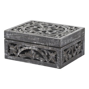 Indian Exporter of Best Quality Top Selling Distressed <b>Grey</b> Antique Color Handmade Hand Carved Wooden <b>Box</b> for Jewelry <b>Storage</b> - Product Image 1