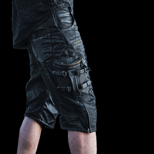 100% Cotton Men's Vintage Tactical Waxed Cargo Shorts <b>Distressed</b> Multi-Pockets Zipper Patch Straight Style Waterproof <b>Top</b> - Product Image 5
