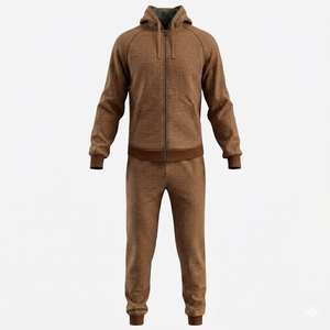 Men's Solid <b>Black</b> Hooded Tracksuit Full Zipper Casual Jogger <b>Pants</b> Set Breathable Cotton Regular Fit Autumn Wear - Product Image 3
