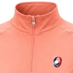 เสื้อพูลโอเวอร์แขนยาวคอซิปสำหรับผู้หญิง สีชมพูคอรัล แบรนด์ Manufacturer  ตกแต่งลายดอกไม้ที่แขนเสื้อ เหมาะสำหรับออกกำลังกายและเล่นกีฬา - Product Image 3