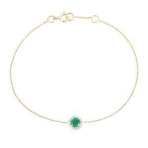 14K <b>Solid</b> <b>Gold</b> Vintage Round Emerald Bracelet with IGI Certified Halo Diamonds - Product Image 4