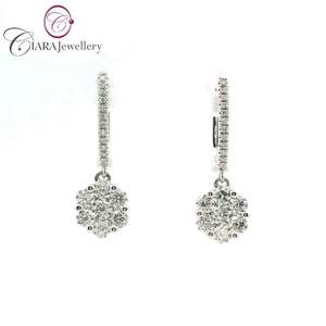 Boucles d'oreilles pendantes tendance en or blanc 18 carats Au750 et or rose, avec diamants naturels et pierres colorées, idéales pour les fêtes, cadeaux et vente en gros - Product Image 1